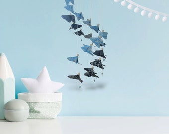 Gift Birth Origami Mobile Butterflies Blue