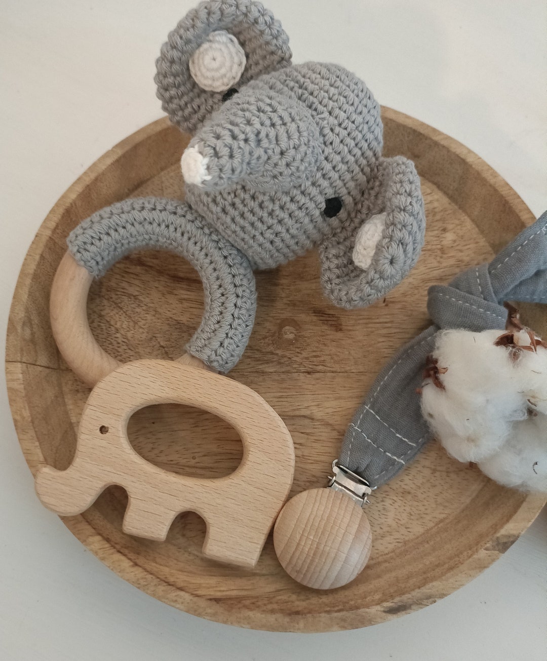Baby Set Crochet Rattle, Pacifier Band & Teething Ring Etsy