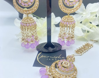 Indian Pakistani reverse ad polki earrings maang tikka set, maang tikka, Indian jewelry, Pakistani jewelry