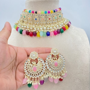 Polki Stone Choker Necklace Set: Indian Kundan Jewelry