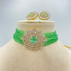 CZ Choker Necklace Set: Indian Bridal Jewelry with Round Tops