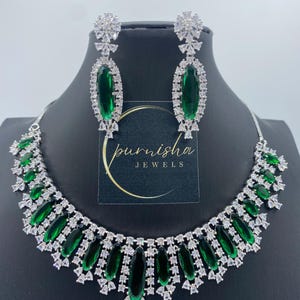 Emerald green semi bridal necklace with matching earrings