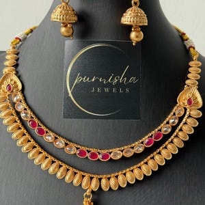 Gold Plated Polki Indian Necklace Set: Traditional Jhumki Jewelry
