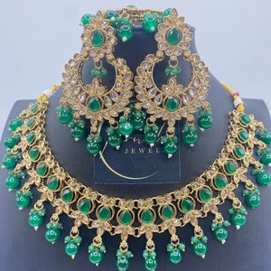 Green Kundan Choker Necklace Set: Bollywood Polki Jewelry