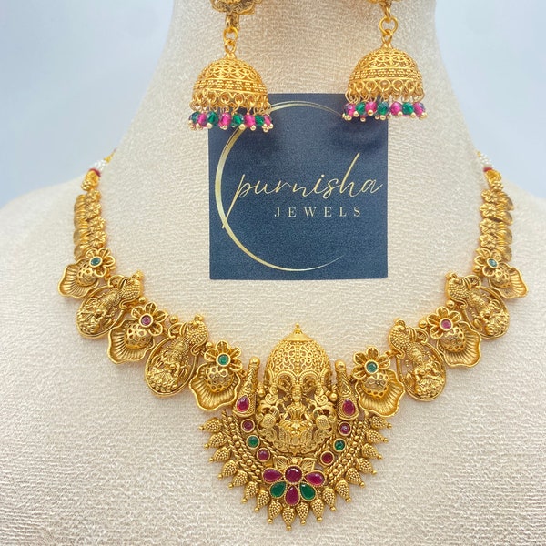 South Indian temple necklace with earrings/ temple jewelry/ temple necklace/ Indian necklace/ Indian jewelry/ purnishajewels