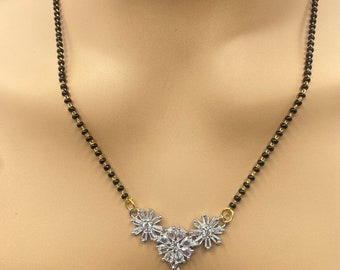 Clear white designer AD Mangalsutra Necklace Set for Indian Bridal Wedding