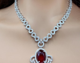 Red CZ Bridal Necklace Set | Wedding Engagement Jewelry