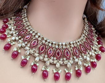 Gargantilla Kundan roja, joyería nupcial de Bollywood