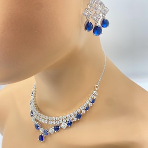 Parure de collier doublet en cz bleue : bijoux AD, boucles d&#39;oreilles