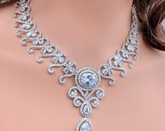 White American Diamond Necklace with earrings/ Indian jewelry/ Pakistani jewelry