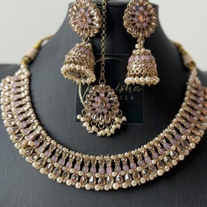 Purple antique gold reverse AD imitation necklace set/ Bollywood inspired polki jewellery