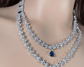 Blue double layer American diamond necklace set