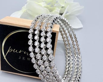 Juego de 4 pulseras finas de plata, pulseras de piedra AD blanca/ad churas