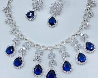 Doublet Stone Necklace with Matching Earrings | Cubic Zirconia Jewelry Set