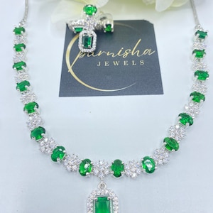 Set di collana semplice e sottile in zirconi cubici verdi/Collana di diamanti americani
