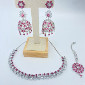 Rubin Cz Diamant Halskette Set / Halskette Set / American Diamant Halskette / indischen pakistanischen Schmuck