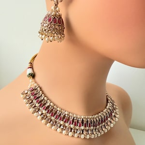Ruby Antique gold imitation Indian necklace/ reverse AD imitation wedding bridal jewellery