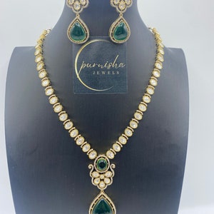 Set di collana indiana con moissanite verde: gioielli da sposa di Bollywood