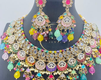 Collar kundan paquistaní multi indio / collar inspirado en Bollywood / conjunto de gargantilla kundan / conjunto de gargantilla india / joyería de boda nupcial paquistaní