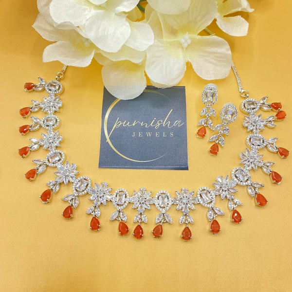 Cz necklace with earrings main image 1