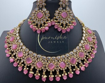 Antique gold polki necklace set/ Indian reverse ad necklace/ premium quality Indian necklace