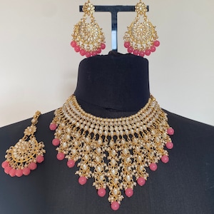 Bollywood Choker Necklace Set: Jhumki Earrings & Tikka Jewelry