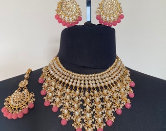 Pink traditional indian Choker Necklace, polki jewellery, kundan jewelry