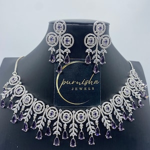 Collana girocollo in zircone cubico viola: ciondolo con diamante americano e zirconi cubici