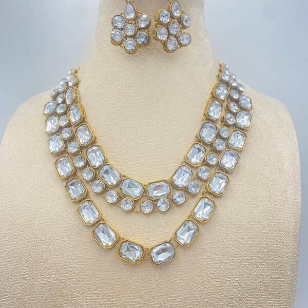 Gold Plated Crystal Stone Choker Necklace with earrings/ kundan necklace/ Bollywood wedding necklace