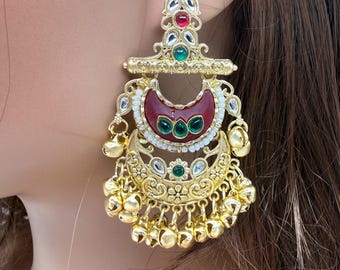Lightweight designer Kashmiri earrings/ gold plated traditional Indian jewelry