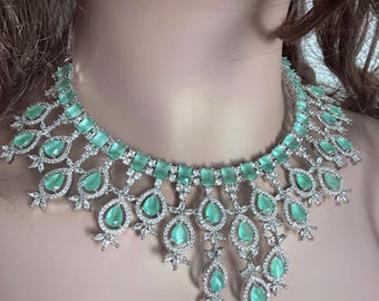 Parure de collier/bijoux de mariage en diamants américains vert menthe