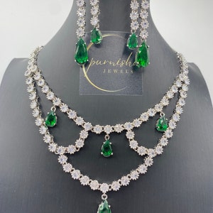 Emerald Green CZ Bridal Necklace Set: Wedding Jewelry