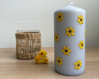 Hand painted pillar candle, Candle with flowers, pillar candles, Sunflowers candle, Gift for mothers, Wedding candle, Painted candles