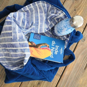 Borsa da spiaggia, borsa tote, borsa playa in spugna di bambù taglia XXL bleu océan