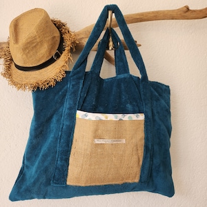 Sac de plage, sac cabas, sac playa en éponge bambou de taille XXL vert canard