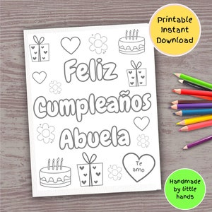 Feliz cumpleaños Abuela 子供向けの印刷可能な塗り絵 スペイン語のアートアクティビティ DIY 手作り誕生日カード 孫娘からの贈り物