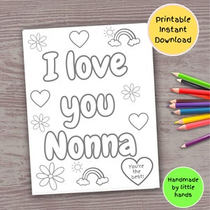 Te amo Nonna, página para colorear imprimible para niños, día de los abuelos, día de la madre, actividad, tarjeta hecha a mano, regalo de nieto, nieta