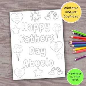 Happy Fathers Day Abuelo Printable coloring sheet for kids toddlers preschoolers, Cute easy handmade father's day card, gift from grandkids