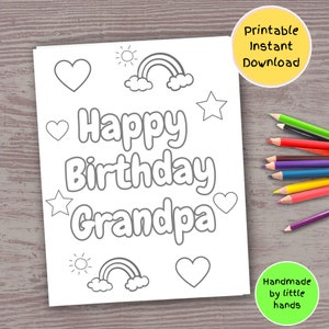 Joyeux anniversaire grand-père à colorier pour les enfants, carte d'anniversaire bricolage faite main, cadeau pour grand-père des petits-enfants, petit-fils, petite-fille