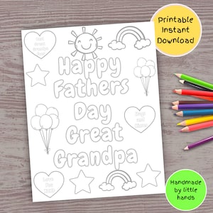 Foglio da colorare stampabile per la festa del papà felice del nonno per bambini in età prescolare, simpatico regalo di carta per la festa del papà fatto a mano dai nipoti
