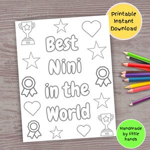 La meilleure page à colorier de Nini pour les enfants, une carte-cadeau pour la fête des grands-parents pour la fête des grands-parents