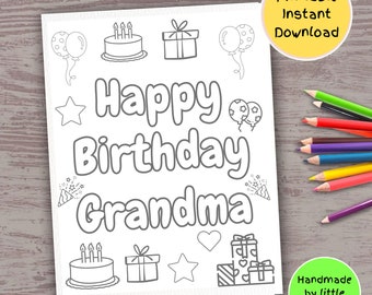 Happy Birthday Grandma Coloring Page for Kids (Digital Download)