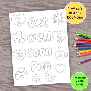 Coloriage pop Get Well Soon pour les enfants, feuille de coloriage pops feel better, activité de carte à imprimer faite main, cadeau de bricolage de petits-enfants