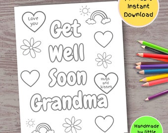 Get Well Soon Grandma Coloring Page: Kids Activity (digital
