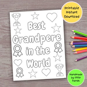 Beste Grandpere druckbare Malseite für Kinder, niedliche handgemachte Vatertagskarte, Geburtstagsgeschenk vom Kleinkindvorschulenkel-Enkelin