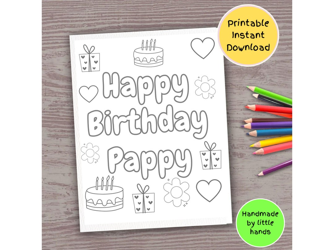 Happy Birthday Pappy Printable Coloring Page for Toddler Kids Etsy UK