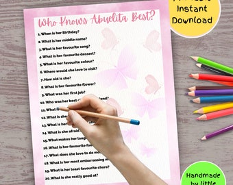 Abuelita Trivia Game, Birthday party, Retirement, Mother's Day (Digital Download)