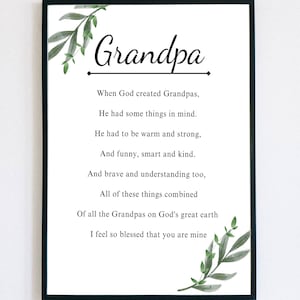 Poème de grand-père pour grand-père pour la fête des pères, cadeau de carte d'anniversaire imprimable pour grand-père, de petit-fils de petite-fille à grand-père, cadeau de mariage