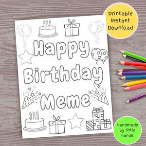Happy Birthday Meme printable coloring page for kids handmade diy birthday card gift for Meme from grandkids grandson granddaughter for Meme