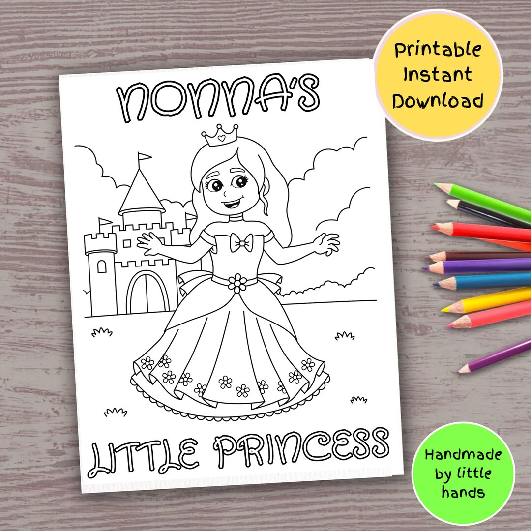 Nonna Princess Coloring Sheet for Kids, Printable Colouring Art Craft
